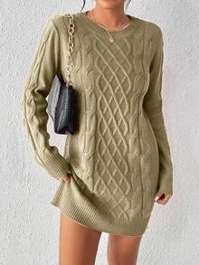 Rafferiza Women's Twist Knit Sweater Dress For New Year Clothes - Khaki - View 7