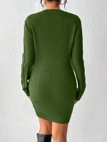 Rafferiza Women's Twist Knit Sweater Dress For New Year Clothes - Army Green - View 2