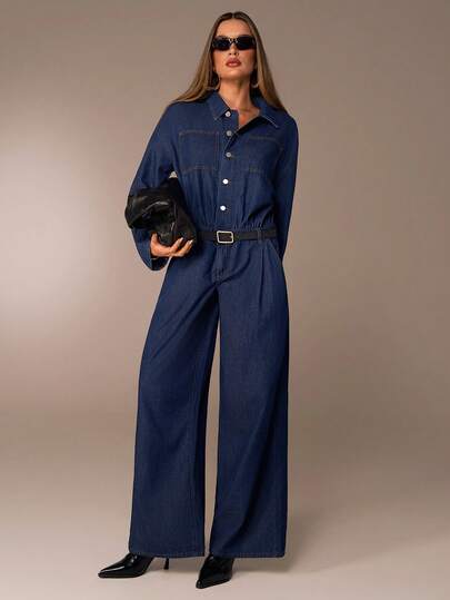 Avantive Fall/Autumn/Summer/Winter/Back To School/Concert Outfits For Women/Going Out Outfits/Birthday Outfit/Costumes/Casual/Y2k/2000s//90S/Clothessexy/Western Wear Women/Boho/Country/Club/Office /Cocktail/Vintage/Bodycon/Rave Outfits Festival/Funny/Classy/Old Money/Streetwear/Vacation Outfits/Country Concert Outfit/Work Clothes /Modest/National Day New Year Outfit Party /Basic/Graduation/New Year//Low Rise/Baggy/Straight Leg/Wide Leg/Denim New Year/Women's Solid Color Front Button Casual Long Sleeve Denim Jumpsuit