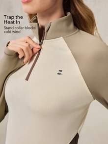 OutZeal 女士冬季保暖户外长袖T恤，适合徒步露营，保暖内衬，前半拉链，立领设计，带拇指孔 - 彩色 - 查看 3