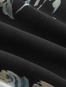 SHEIN MOD Floral Embroidery Mesh Overlay Cami Dress,Flamenco Dress - Black - View 4