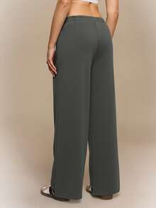 Hanevo Women's Fashion Rhinestone Embellished High Waist Drawstring Loose Fit Straight Leg Sweatpants Fall Cloth For Women - Dark Grey - View 2