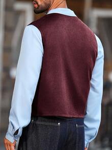 Manfinity Nomadique Men's Solid Color Open Front Casual Western Style Fringe Vest - Burgundy - View 2