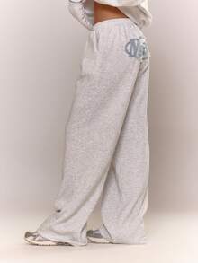 MUSERA Distressed Back Logo Wide Leg Elasticated Joggers Loungewear Cosy Everyday Fall Autum   Y2k Spring Sweatpants - Multicolor - View 3