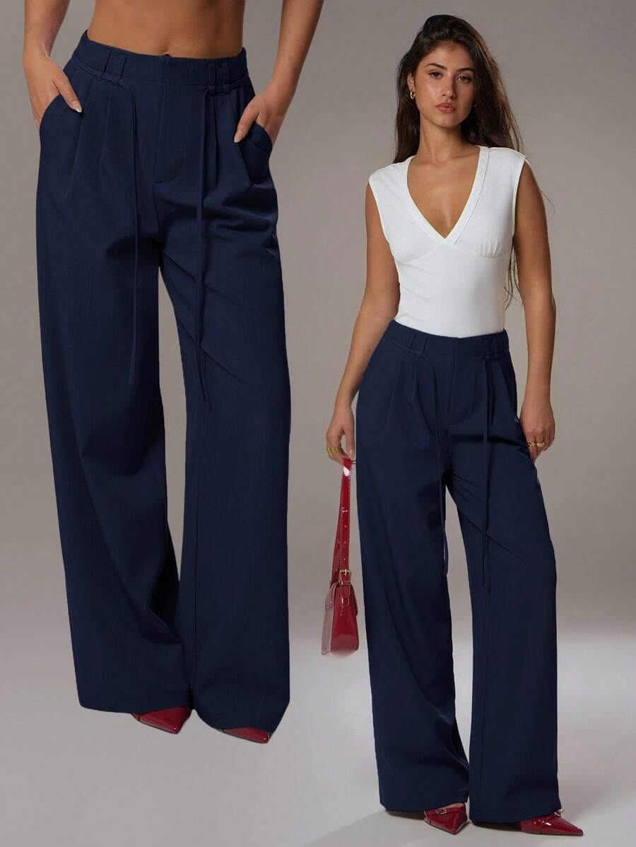 SHEIN Forever 21 春夏女装浪漫/舞会/正式/生日/90年代/商务休闲/优雅/西式/外出/时尚/休闲/千禧年/夜店/办公室/鸡尾酒会/复古/紧身/锐舞节/趣味/优雅/老钱/街头风/度假/乡村音乐会/工作/端庄/春假/单身派对/演唱会/酷炫/基础款/毕业/低腰/宽松/阔腿裤 - 藏蓝色 - 查看 1