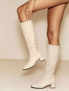 Daringsoles Women's Fashion Versatile Simple Chunky Heel Mid-Calf Boots For Christmas