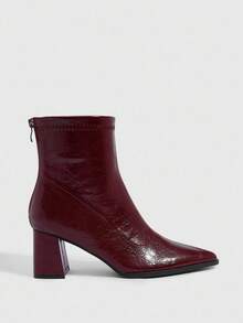 女士尖头踝靴，后拉链设计，时尚百搭，圣诞节必备 - 酒紅色 - 查看 6