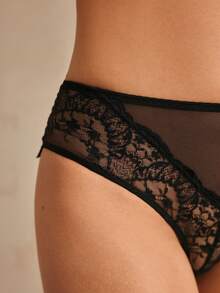 Charlaine Schwarze Blumen-Spitze, Wimpernspitze, Spitzen-Patchwork, Sexy, transparent, weich, Büro, Alltagstragen Damen Unterhosen - Schwarz - Übersicht 6