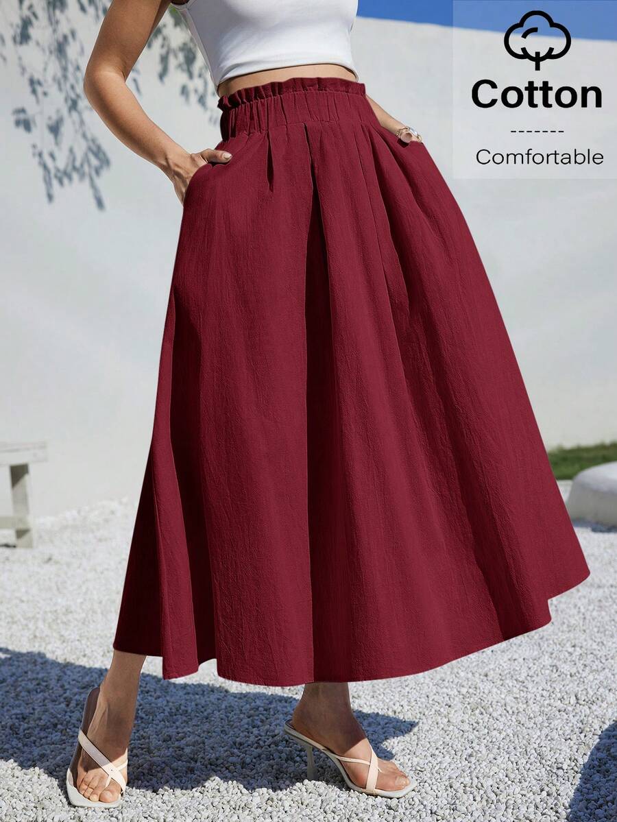 Siren Gaze 夏季女士服装休闲 A 字形亚麻中长裙，适合夏季海滩高腰宽松