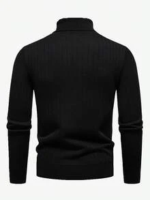Manfinity Mode 男士纯色加厚长袖高领毛衣，秋冬季 - 黑色 - 查看 2