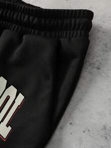 ROMWE MEN Men's Letter Print Drawstring Waist Pocket Loose Fit Casual Sweatpants - Black - View 5