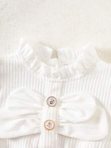 SHEIN 可爱蝴蝶结公主连体衣，适合女婴，新生儿可爱服装，100天适用，春秋季 - 米色 - 查看 4