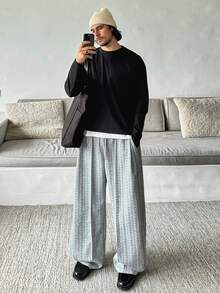 HUEFORM Quần nỉ ống rộng cạp rút dây cho nam, quần nỉ ống rộng dáng rộng đi nghỉ, quần nỉ ống rút dây cho chồng, quà tặng bạn trai - Xám - Xem 2