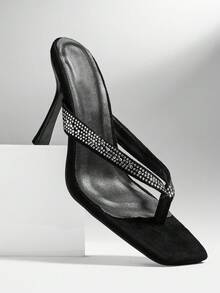 SHUZIA Giày sandal đế xuồng hở gót thoải mái, tối giản dành cho nữ - màu đen - Xem 5