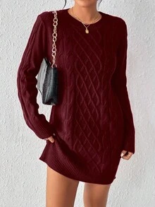 EMERY ROSE Women's Twist Knit Sweater Dress For New Year Clothes - Burgundy - View 7