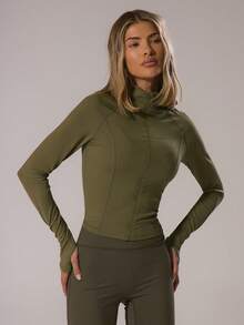 Musera Sport Áo khoác thể thao ôm sát Sport Slinky BBL (chỉ áo) - Áo thun thể thao mùa đông năng động, tập gym, tập luyện, mặc nhà, chơi padel, thể dục - xanh quân đội - Xem 1