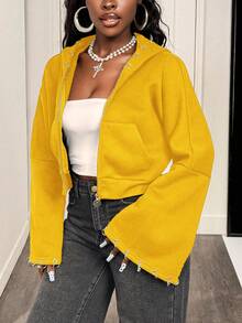 BamGleam Áo nỉ dài tay có mũ, màu trơn, kiểu punk, khóa kéo, thích hợp cho mùa đông. - Màu vàng - Xem 6