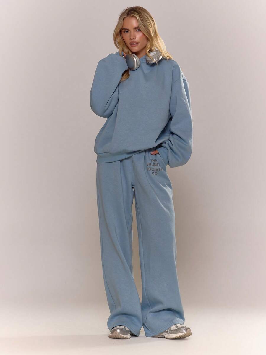 MUSERA 印花连帽衫运动套装上衣，秋季舒适套头衫，可爱休闲外出冬季圣诞节两件套家居服，舒适咖啡俱乐部 - 藍色 - 查看 1