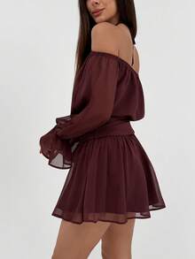 Aloruh Váy ngắn hở vai màu trơn gợi cảm thời trang dành cho nữ - Màu Khaki - Xem 2