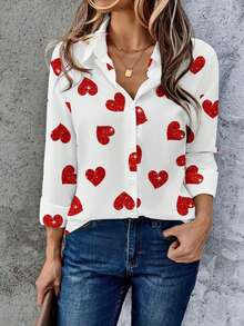 EMERY ROSE Áo kiểu nữ hình trái tim cho ngày Valentine, áo kiểu dễ thương cho nữ, áo kiểu Nữ hoàng trái tim, áo kiểu dâu tây, áo kiểu và áo sơ mi nữ, áo hình trái tim. - Nhiều màu - Xem 5