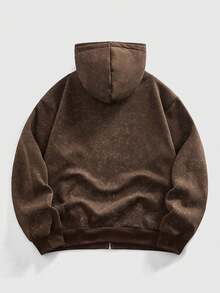 ROMWE MEN Street Life Men's Slogan Print Zip-Up Hooded Sweatshirt - Brown - View 2