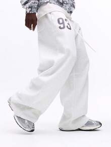 SUMWON Relaxed Fit Graphic Sweatpants With Number Print And Drawstring Waist For Casual Everyday Comfort - Light Grey - View 5