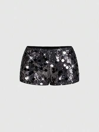 Grunge Punk Minifalda negra brillante para mujer, ideal para graduación, Pascua, concierto, vacaciones en Nashville - Pantalones cortos ultra sexys y de cintura super baja, estilo streetwear punk
