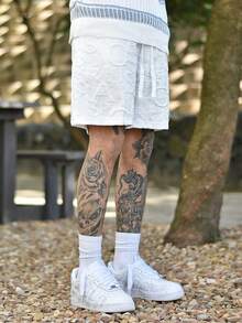 Devon Thys Quần short đi biển Jacquard có túi rút eo thường ngày cho nam, mùa hè - trắng - Xem 5