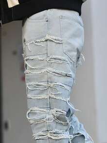 Devon Thys Men Ripped Frayed Skinny Jeans - Light Wash - View 6