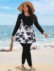 Swim Mulvari 大码女士宽松印花布基尼泳衣，适合保守的中东女性，百搭泳装 - 黑色 - 查看 3