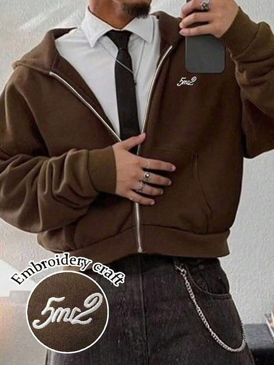 Manfinity Dauomo 男士休闲数字刺绣连帽衫，秋冬季长袖上衣