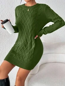 Rafferiza Women's Twist Knit Sweater Dress For New Year Clothes - Army Green - View 4