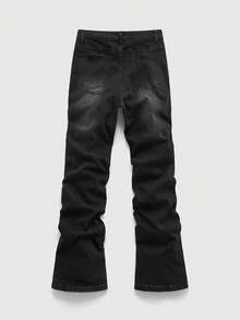 ROMWE MEN Street Life Men's Fashion Commuter Rhinestone Embellished Flared Jeans - Black - View 2