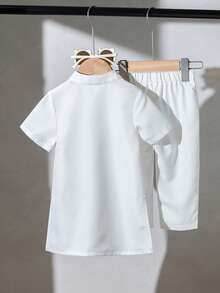 2pcs/Set Baby Boys Casual Short Sleeve White Robe & Pants Set, Robe With Slit Hem Design, Arabic Robe, Islamic Clothing, Kaftan, Saudi Arabian Attire, Boy Dress Robe, Basic Style Suitable For Spring, Summer, Autumn, Winter, Fit For 3 Months To 24 Months Baby Boys Baby Arabic Clothing Baby Boy Party Wear Arabic Dishdasha, Islamic Clothing, Kaftan, Saudi Arabian Outfit, Robe, Boys White Kurta, Boys White School Thobe, Boys Kurtas Baby Boy Traditional Clothes Baby Boy Traditional Outfit