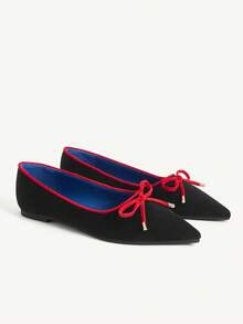 CUCCOO CHICEST Giày bệt đi làm thời trang và thanh lịch dành cho nữ có trang trí nơ mũi nhọn - màu đen - Xem 10