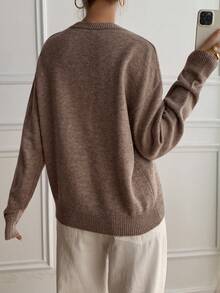 DAZY Casual Color Block Henley Neck Pullover, Soft Knit 2 In 1 Sweater For Women - Mocha Brown - View 3