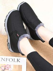 Zapatos de invierno gruesos para mujer, vestido negro, botas casuales de suela blanda, corsé de invierno - Negro - Ver 5