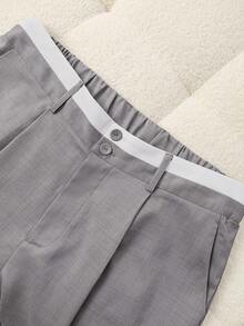 GlowEve CURVE Quần ống đứng cạp tương phản cỡ lớn cho nữ - Màu Xám nhạt - Xem 5