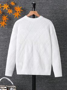 Tweenboy Casual Christmas Green Textured Crew Neck Sweater, Suitable For Winter, School And Travel