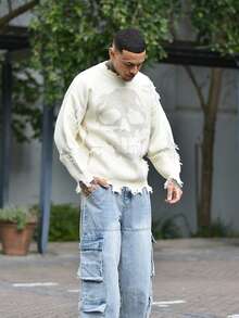 Devon Thys Men's Distressed Washed Multiple Pockets Cargo Jeans, Casual Straight Leg Pants - Mint Blue - View 5