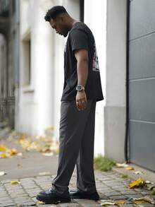 Heavens Edit Pantalones rectos con cordón en la cintura para hombres, para el otoño - Gris Oscuro - Ver 4