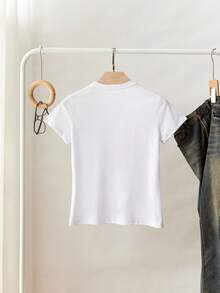 Glimmora 女士常规款肩部标语印花圆领短袖休闲T恤 - 白色 - 查看 2