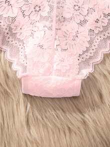 Seamless Lace Trim Sexy Sheer Panties (Thong), Pink