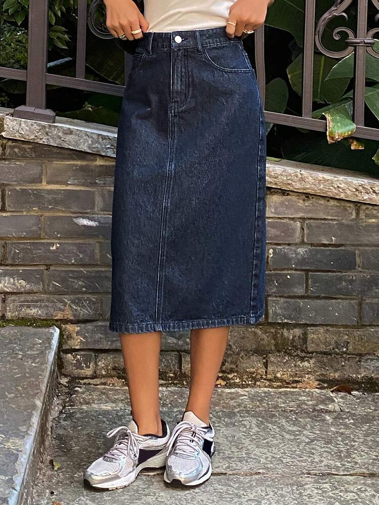Women's Casual Commuter Washed Denim Skirt