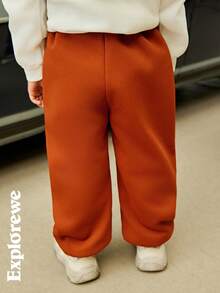 SHEIN 2pcs/Set Young Boy Elasticized Waist Cartoon Decor Casual Fleece Pants - Coffee Brown - View 2