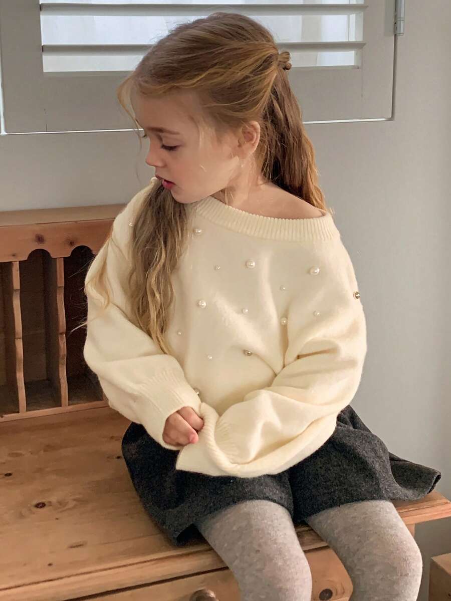 DAZY 女童圆领串珠装饰毛衣，秋季