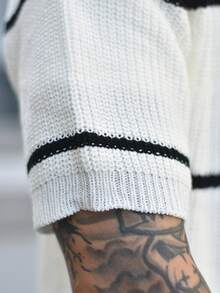 Devon Thys Men's Casual Solid Color Pullover Sweater With Hollow Button Knitted Top - White - View 4