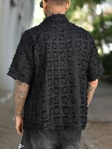 Devon Thys 男士黑色格紋襯衫，流蘇修飾，高端時尚的美式毛邊襯衫 - 黑色 - 查看 2