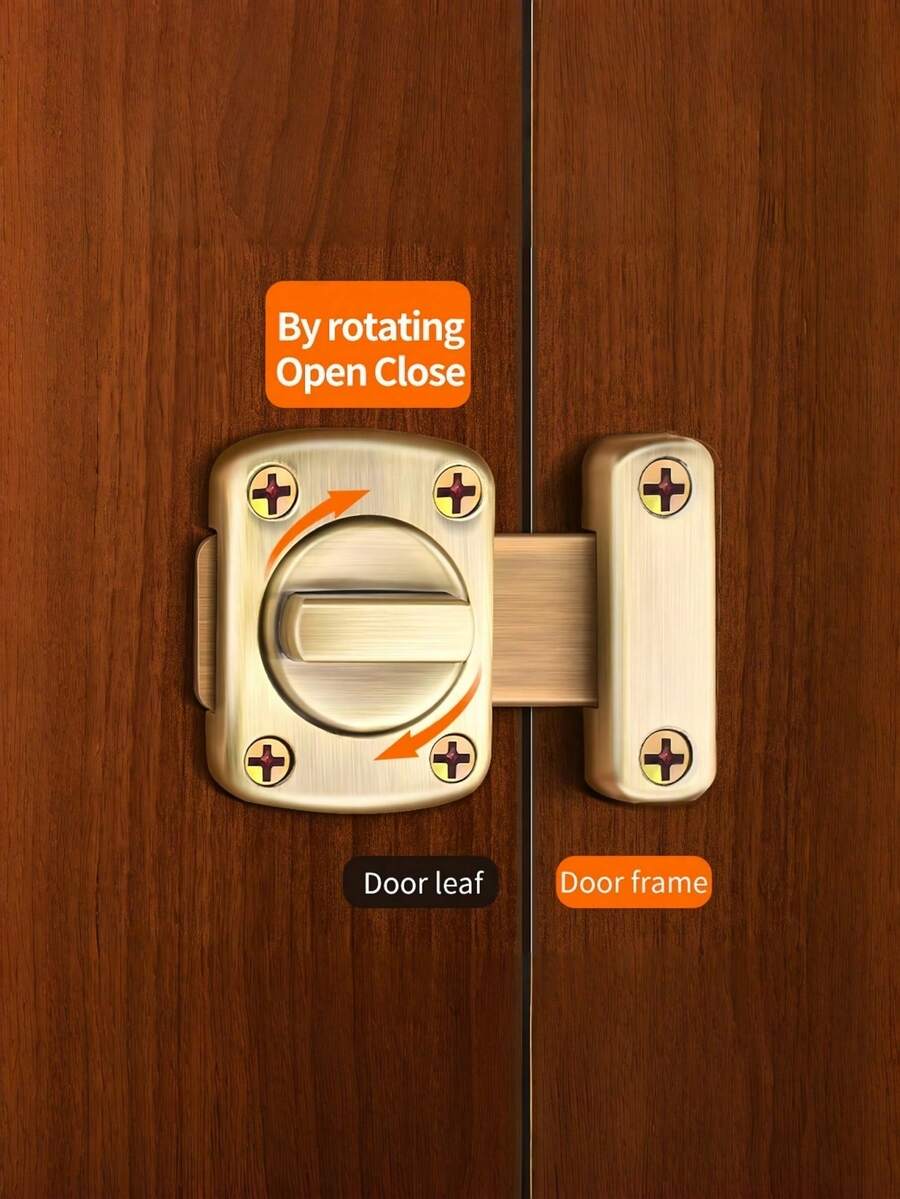 1 件防盗锌合金门锁闩，卫生间浴室左右通用门栓卧室门闩滑动栓闩锁，双面门五金，拉丝饰面情人节，房间装饰 - 金色 - 查看 1