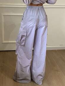 DAZY Quần ống rộng xếp ly phối màu Tie Dye dành cho nữ, quần ống rộng túi rộng thoải mái - Màu tím - Xem 2